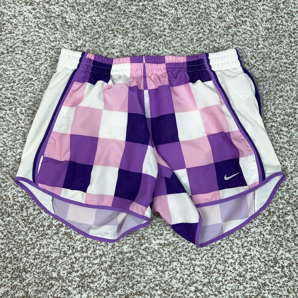 Nike Shorts Womens Small Purple Check Dri-FIT Lined Running Athletic Tempo Gym